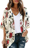 Beige Women's Floral Print Puff Sleeve Kimono Cardigan Loose Cover Up Casual Blouse Tops - Chicgal | Women's Cardigan