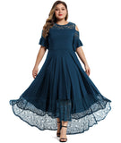 Malachite Green Womens Plus Size Lace Cold Shoulder Long Swing Evening Party Maxi Dress - LALAGEN | Women's Formal Dresses