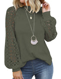 Army Green Lace Women’s Long Sleeve Tops Casual Loose Blouses T Shirts - MIHOLL | Women's Tops and Blouses