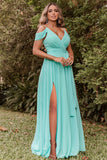 Desert Rose Women's Off Shoulder Bridesmaid Dresses Long Chiffon Formal Dress with Slit - Clothfun