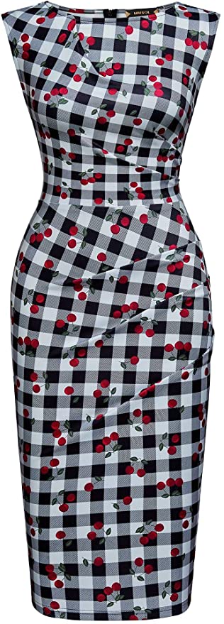 Z-Black White Cherry Women's Retro Ruffle Style Slim Work Pencil Dress - Miusol | Women's Cocktail Dresses