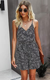 Black Women's Sexy V Neck Printed Spaghetti Strap Beach Romper Shorts Jumpsuit - Angashion | Women's Cocktail Dresses