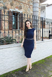 A-navy Blue Women's Retro Ruffle Style Slim Work Pencil Dress - Miusol | Women's Cocktail Dresses