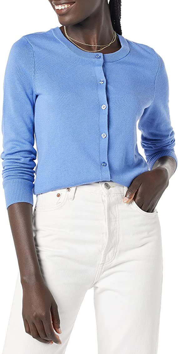Blue Women's Lightweight Crewneck Cardigan Sweater (Available in Plus Size) - AE Store | Women's Cardigan