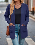 Orange Women's Open Front Leopard Knit Cardigan Sweaters Pockets Long Sleeve Outwear - MEROKEETY | Women's Cardigan