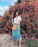 Floral Green Women's Bohemian Floral Printed Elastic Waist A Line Maxi Skirt with Pockets - ZESICA | Women's Casual Dresses