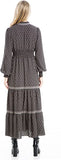 Black Moon Dot Women's Crepe Long Sleeve V Neck Tiered Maxi Dress - Max Studio | Women's Casual Dresses
