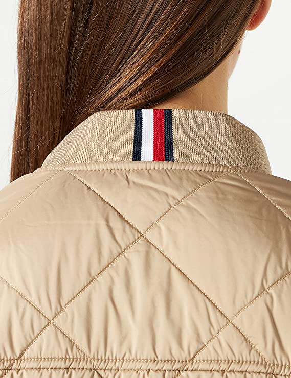 Beige Ladies Quilted Long Bomber Coat Jacket Thi Original Brand