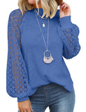 Blue Women’s Long Sleeve Tops Lace Casual Loose Blouses T Shirts - MIHOLL | Women's Tops and Blouses