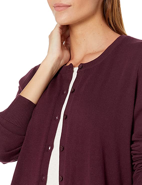Burgundy Women's Lightweight Crewneck Cardigan Sweater (Available in Plus Size) - AE Store | Women's Cardigan