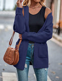 White Women's Open Front Leopard Knit Cardigan Sweaters Pockets Long Sleeve Outwear - MEROKEETY | Women's Cardigan