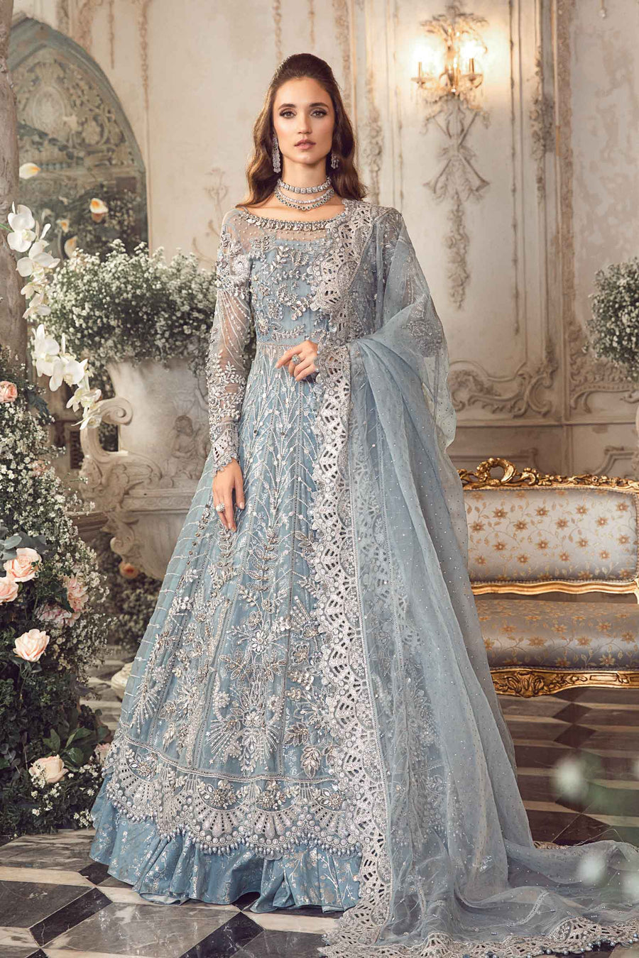 Maria B Ice Blue BD2702 Wedding Collection Online Shopping Original