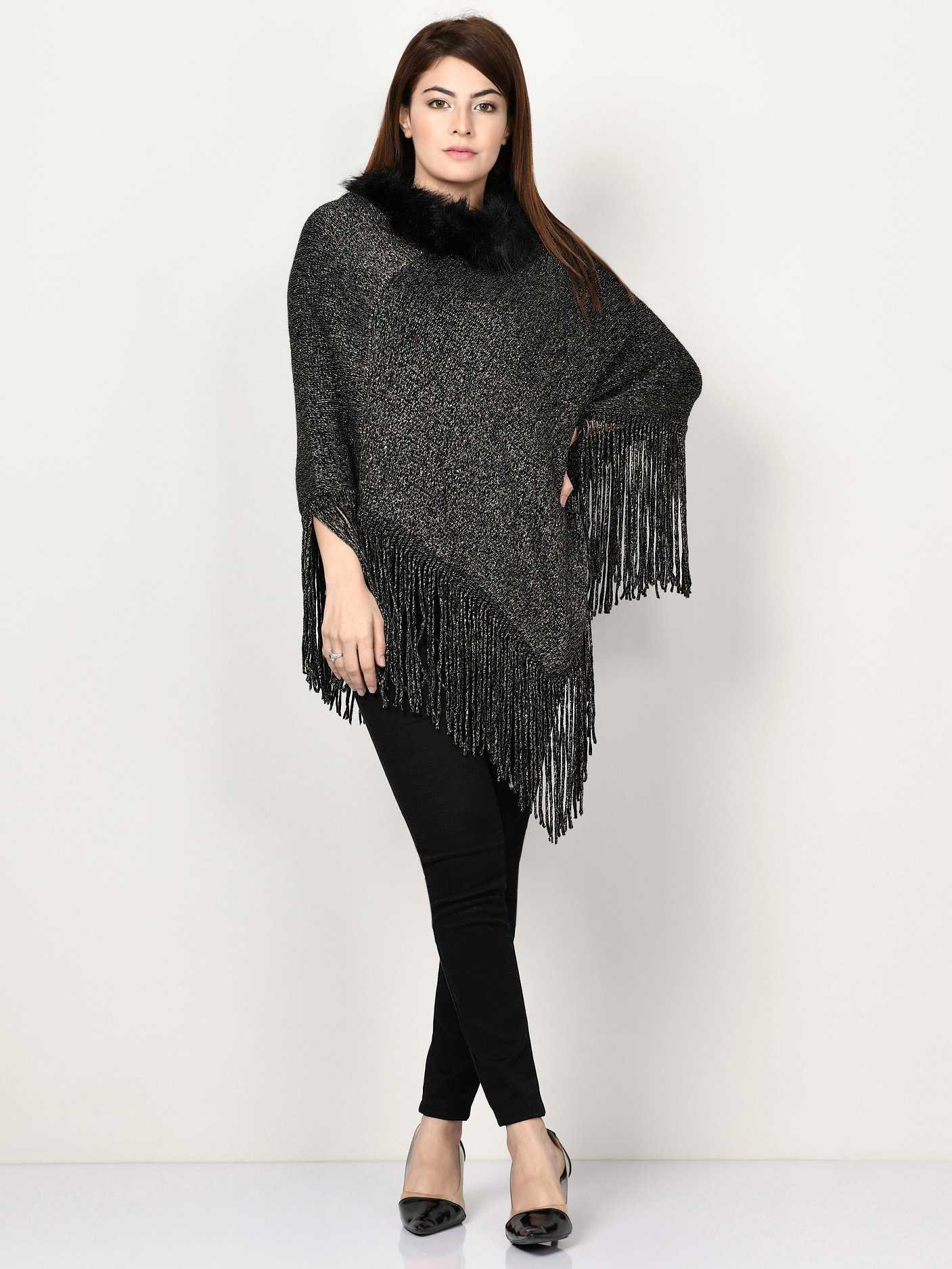 Limelight Shimmery Fur Poncho CPS71-FRE-BLK 2019 | Limelight Sale 2020