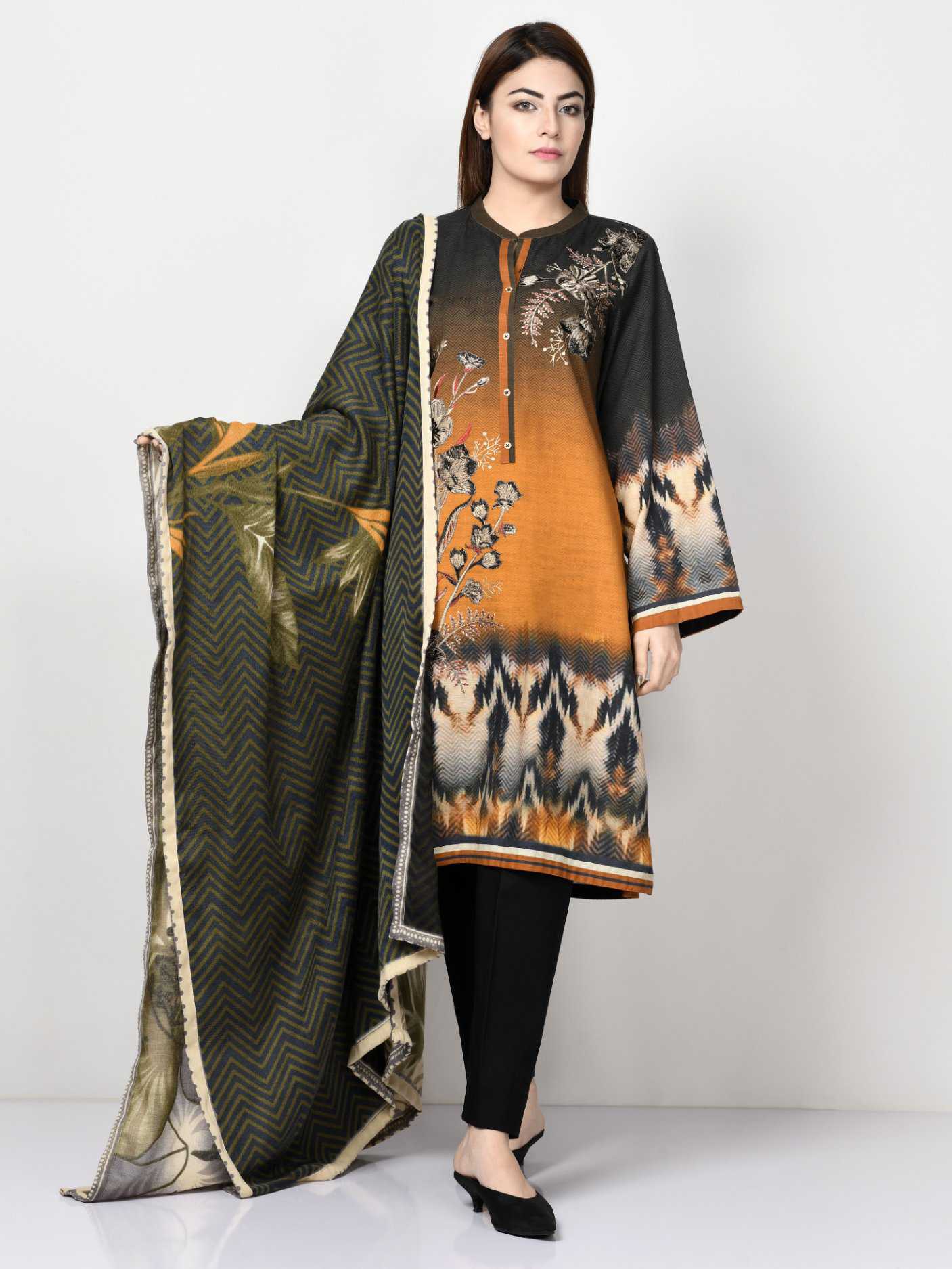 Limelight Embroidered Khaddar Suit P3182-OCH 2019 | Limelight Sale 2020