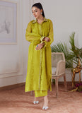 Farah Talib Aziz Faustine Kiwi Embroidered Raw Silk Shirt Online Shopping