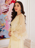 Farah Talib Aziz Esmeralda Pastel Yellow Raw Silk Shirt With Attached Cape Online Shopping