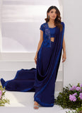 Farah Talib Aziz Ocean Navy Draped Saree with Cutwork Embellished Cape Online Shopping