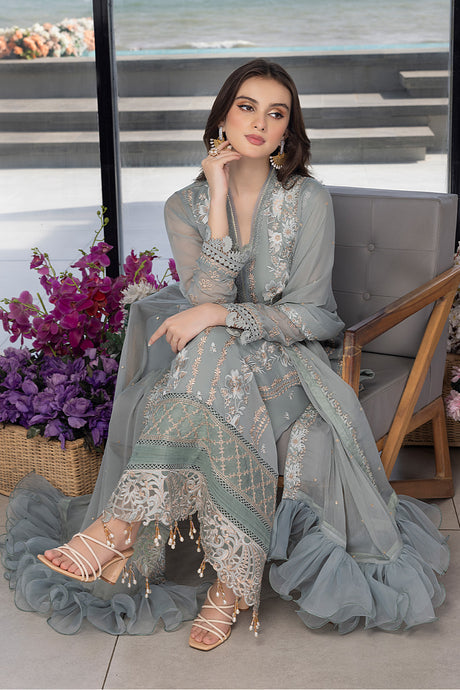 Azure FloralFringe Eid Collection Hania Amir Luxe Hand Embellished 3pc – Original Brand