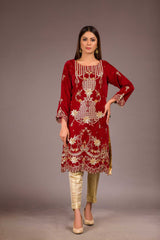 Adan Libas Swirt Resham Velvet Kurti 2021