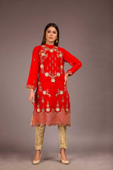 Adan Libas Glow Red Resham Velvet Kurti 2021