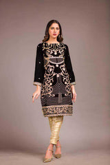 Adan Libas Shaded Black Resham Velvet Kurti 2021