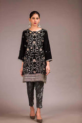 Adan Libas Flory Black Resham Velvet Kurti 2021