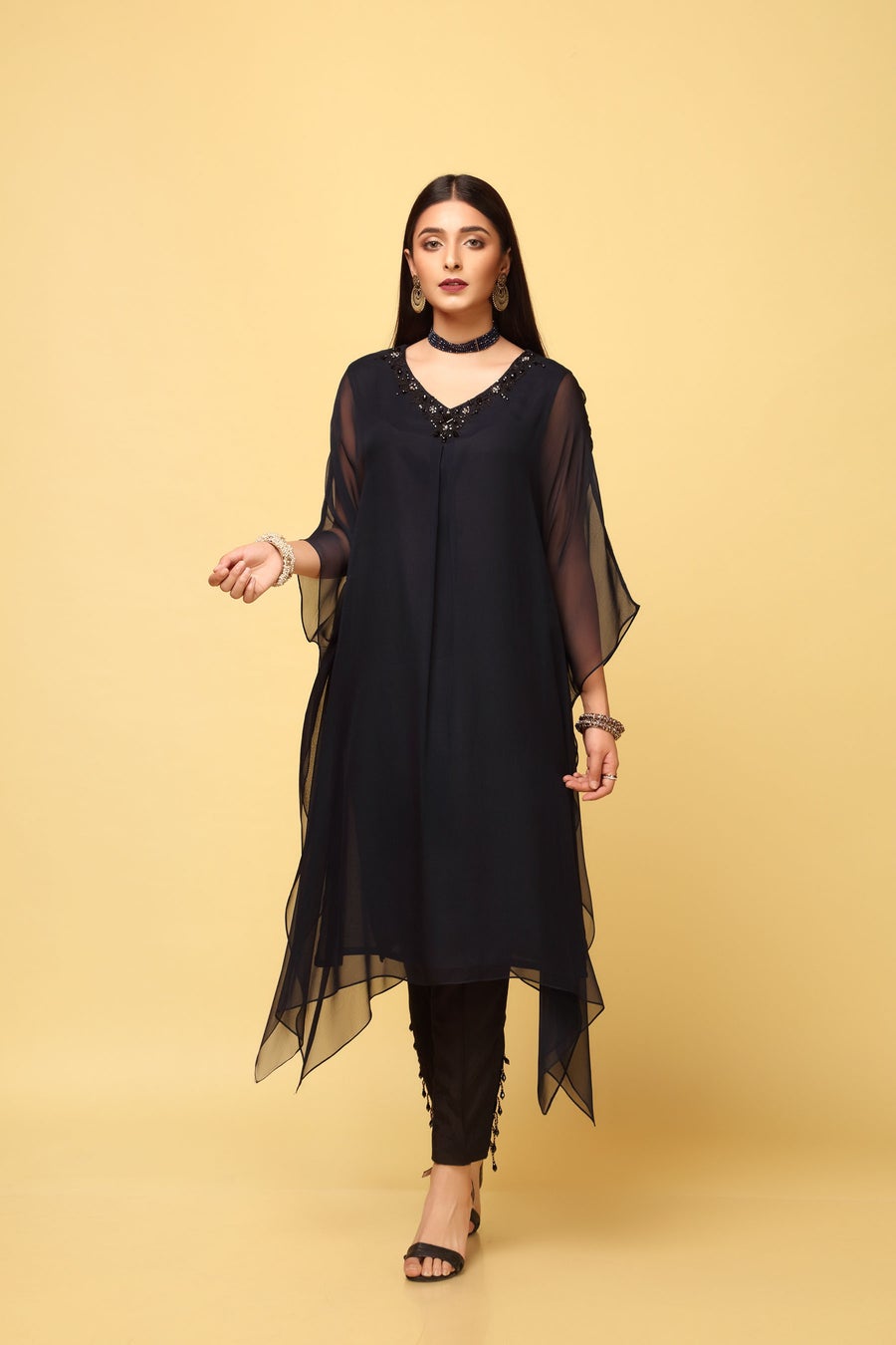 chinyere black dress Chinyere Formal - 1 Piece Embroidered Velvet Black Shirt