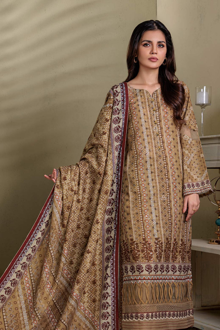 Bonanza Satrangi Khaki Khaddar Suit (SWO223P30) Winter Collection 2022 Online Shopping