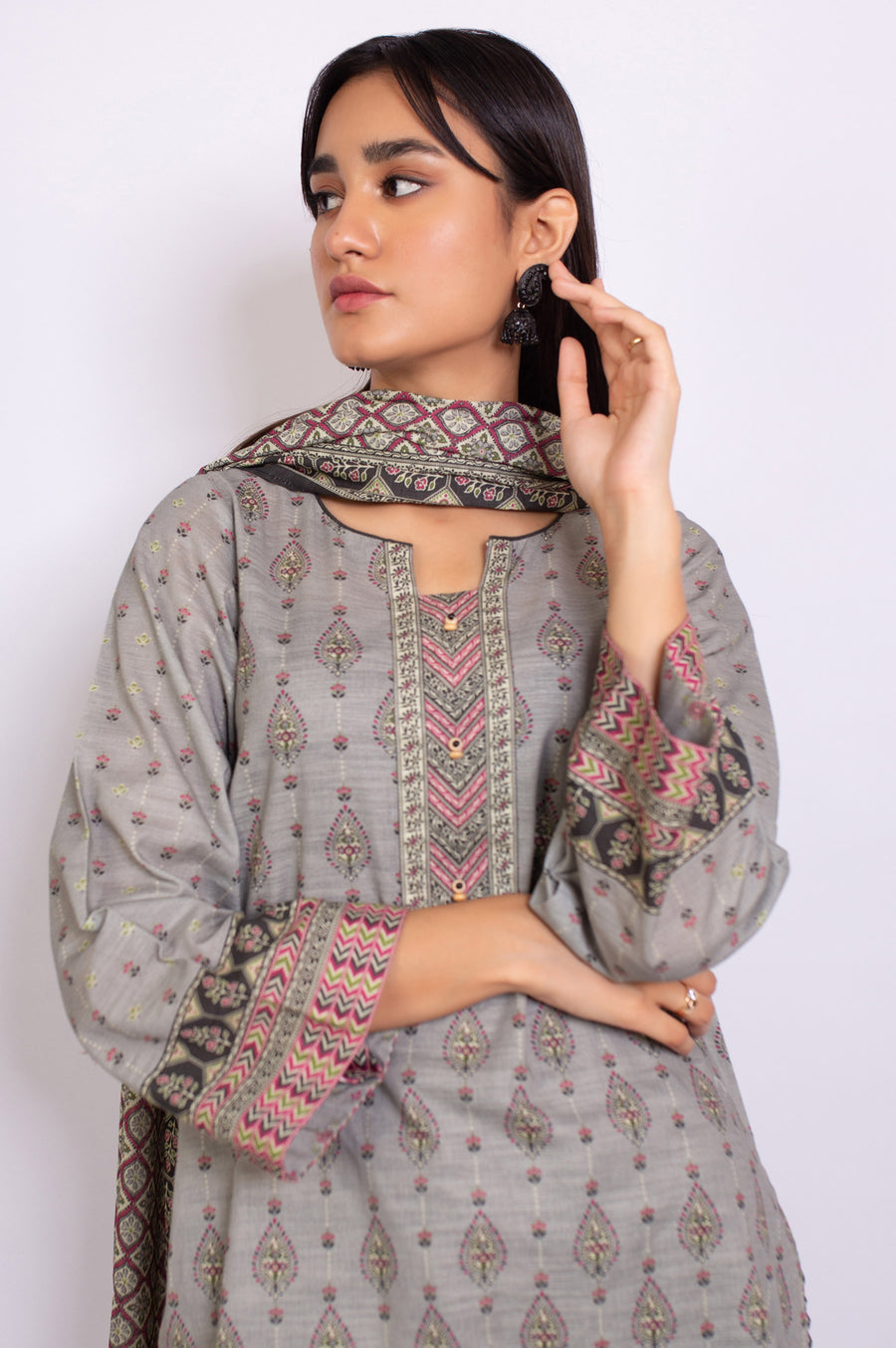 Zeen Woman 2 Piece Printed Khaddar Suit WLM22649 Grey Winter Collection Vol 1 2022 Online Shopping