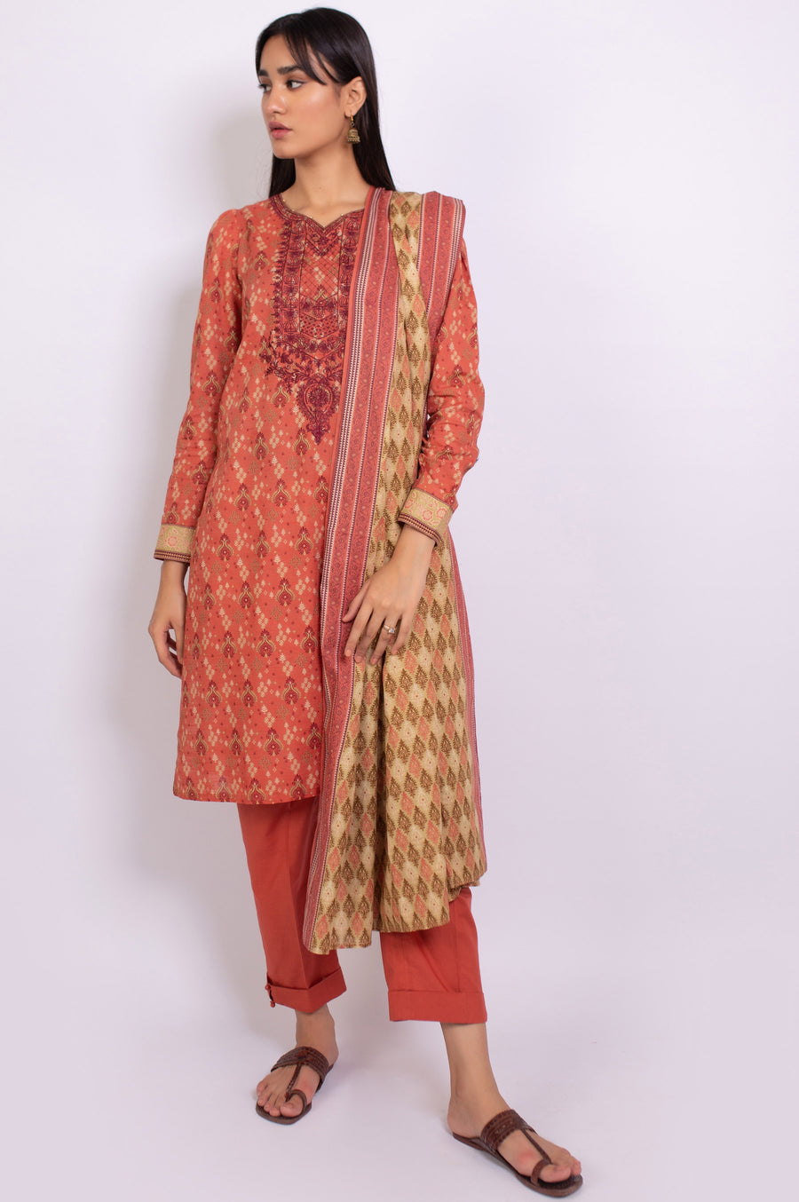 Zeen Woman 3 Piece Embroidered Khaddar Suit WFM32671 Coral Red Winter Collection Vol 1 2022 Online Shopping