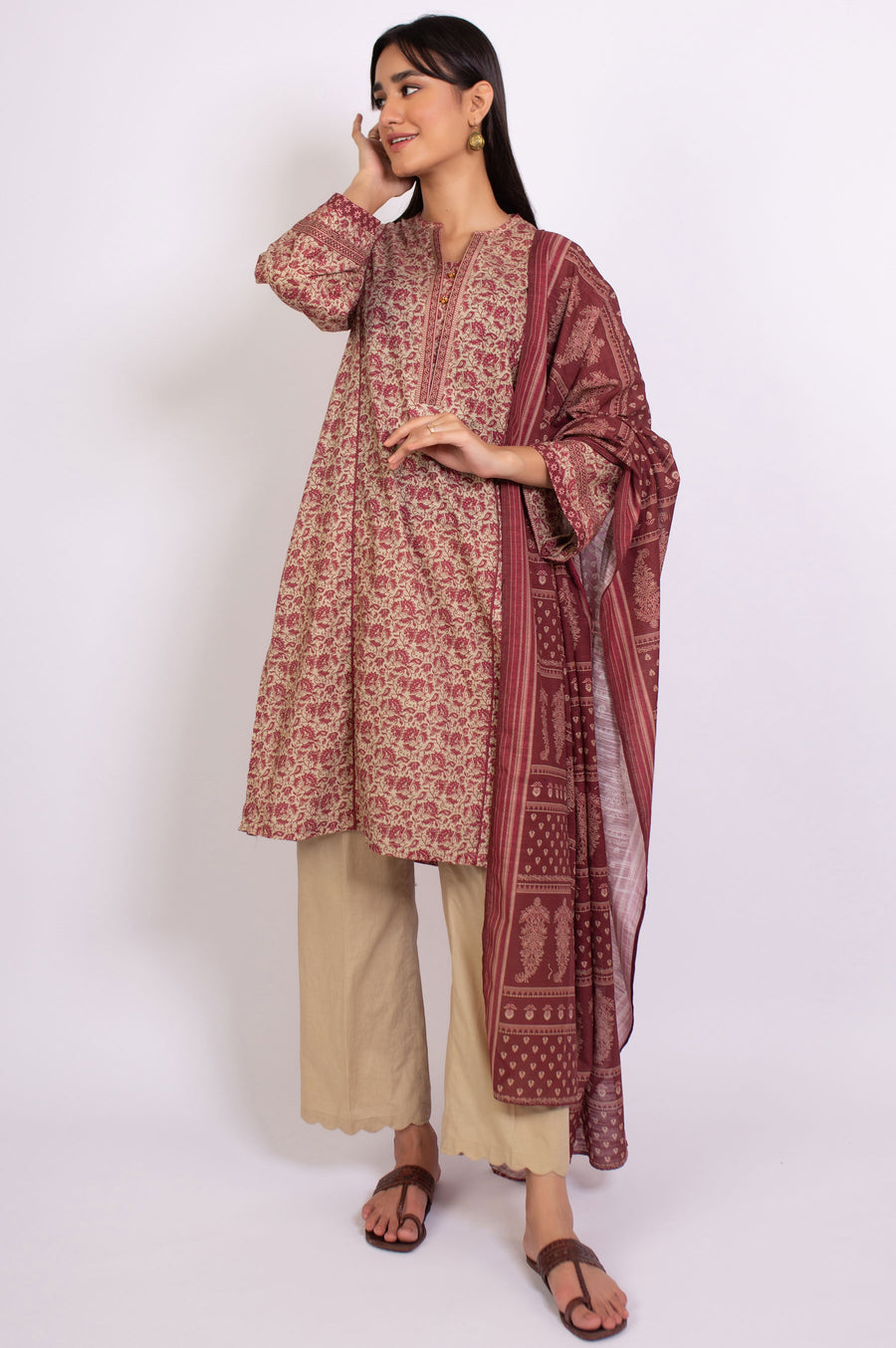 Zeen Woman 3 Piece Printed Khaddar Suit WFM32682 Beige Winter Collection Vol 1 2022 Online Shopping