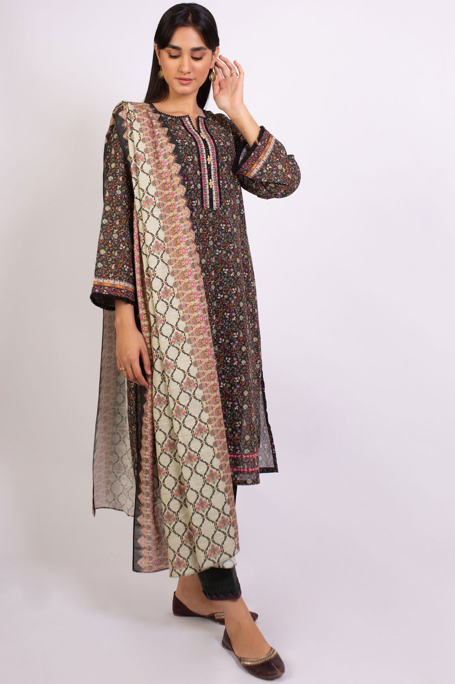 Zeen Woman 3 Piece Printed Khaddar Suit WFM32691 Black Winter Collection Vol 1 2022 Online Shopping