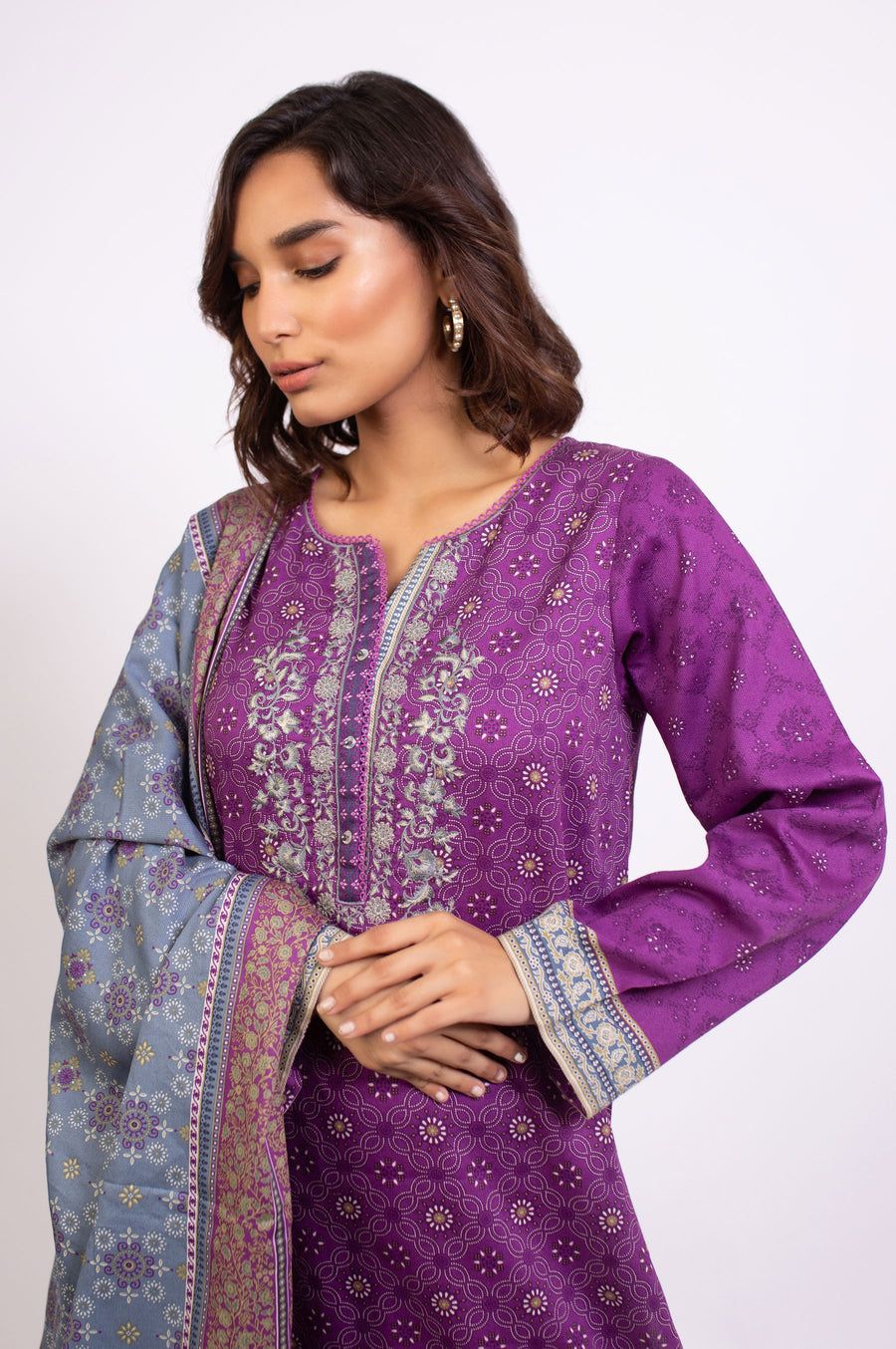 Zeen Woman 3 Piece Embroidered Cottel Suit WFM32694 Violet Winter Collection Vol 1 2022 Online Shopping