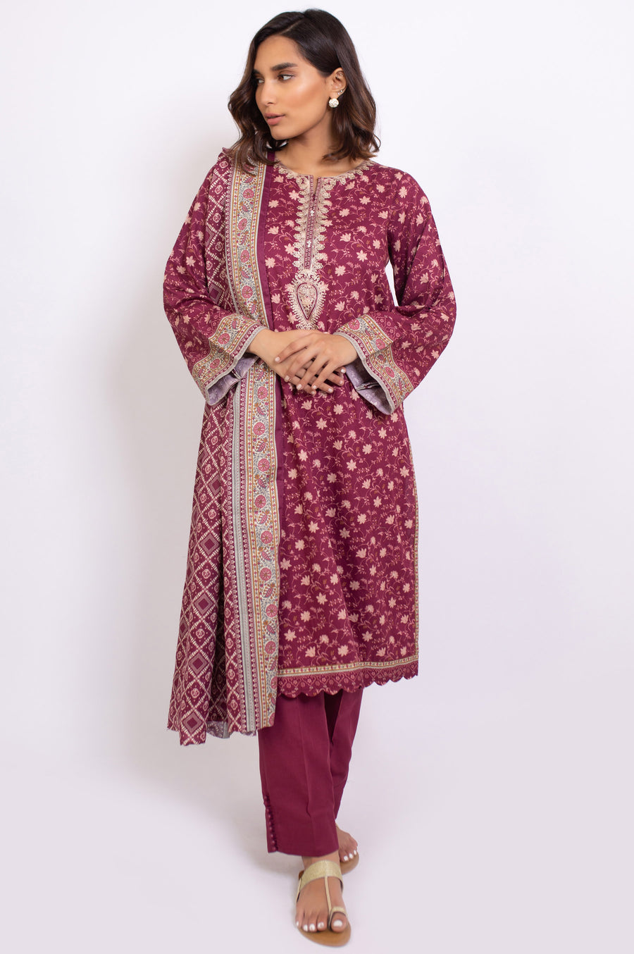 Zeen Woman 3 Piece Embroidered Cottel Suit WLM32695 Maroon Winter Collection Vol 1 2022 Online Shopping