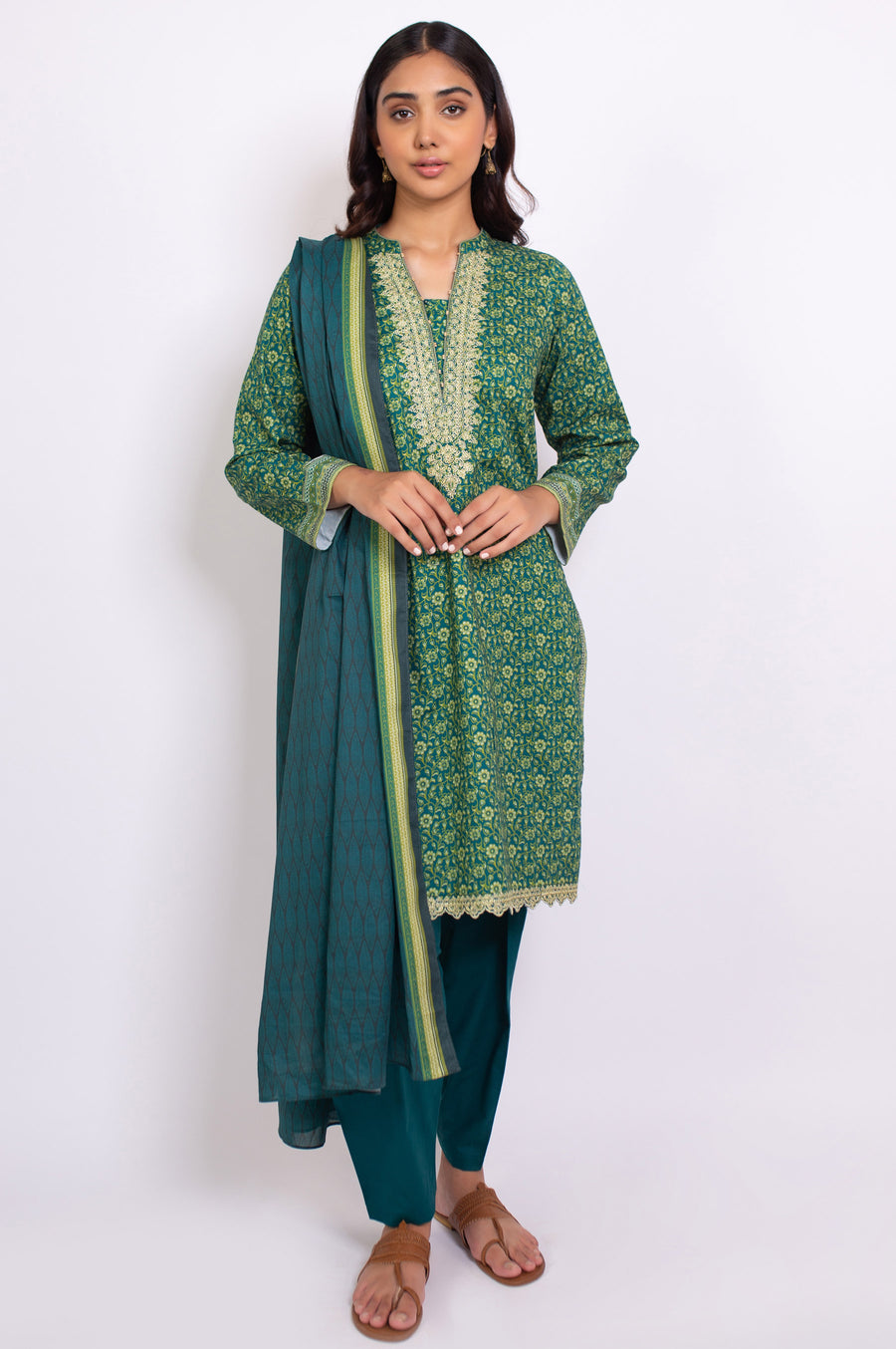 Zeen Woman 3 Piece Embroidered Cottel Suit WFM32700 Green Winter Collection Vol 1 2022 Online Shopping