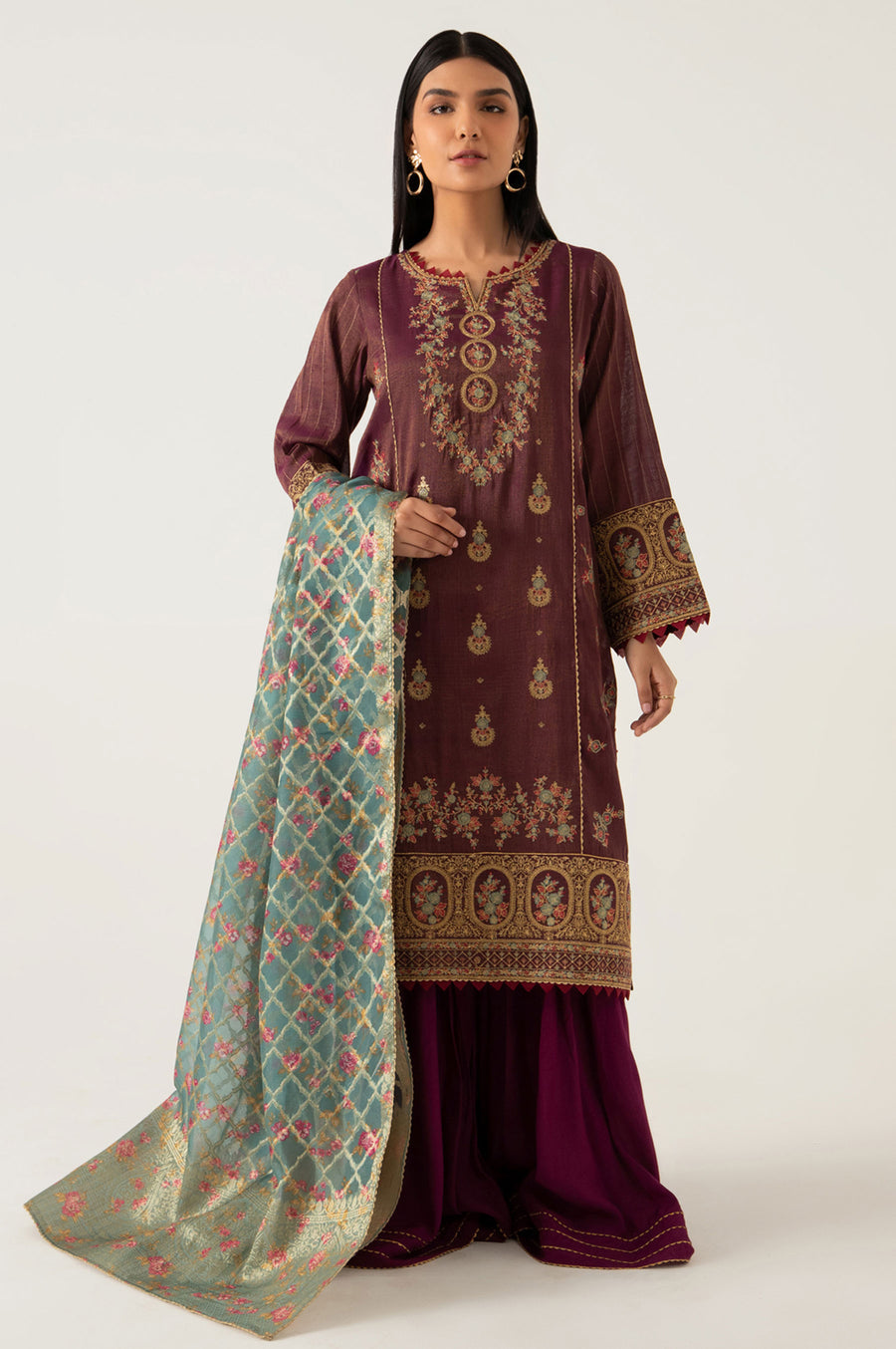 Zeen Woman 3 Piece Embroidered Mysuri Suit WUM32130 Purple Winter Collection Vol 1 2022 Online Shopping