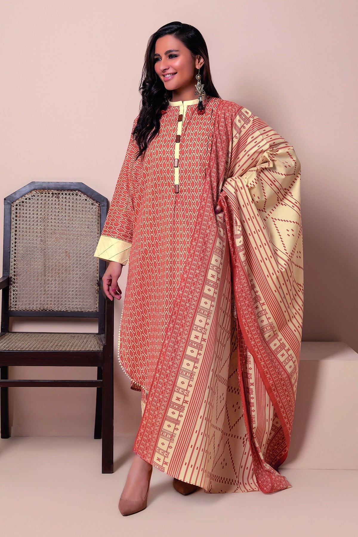 A22107 Orange Khaadi Online Spring Summer 2022