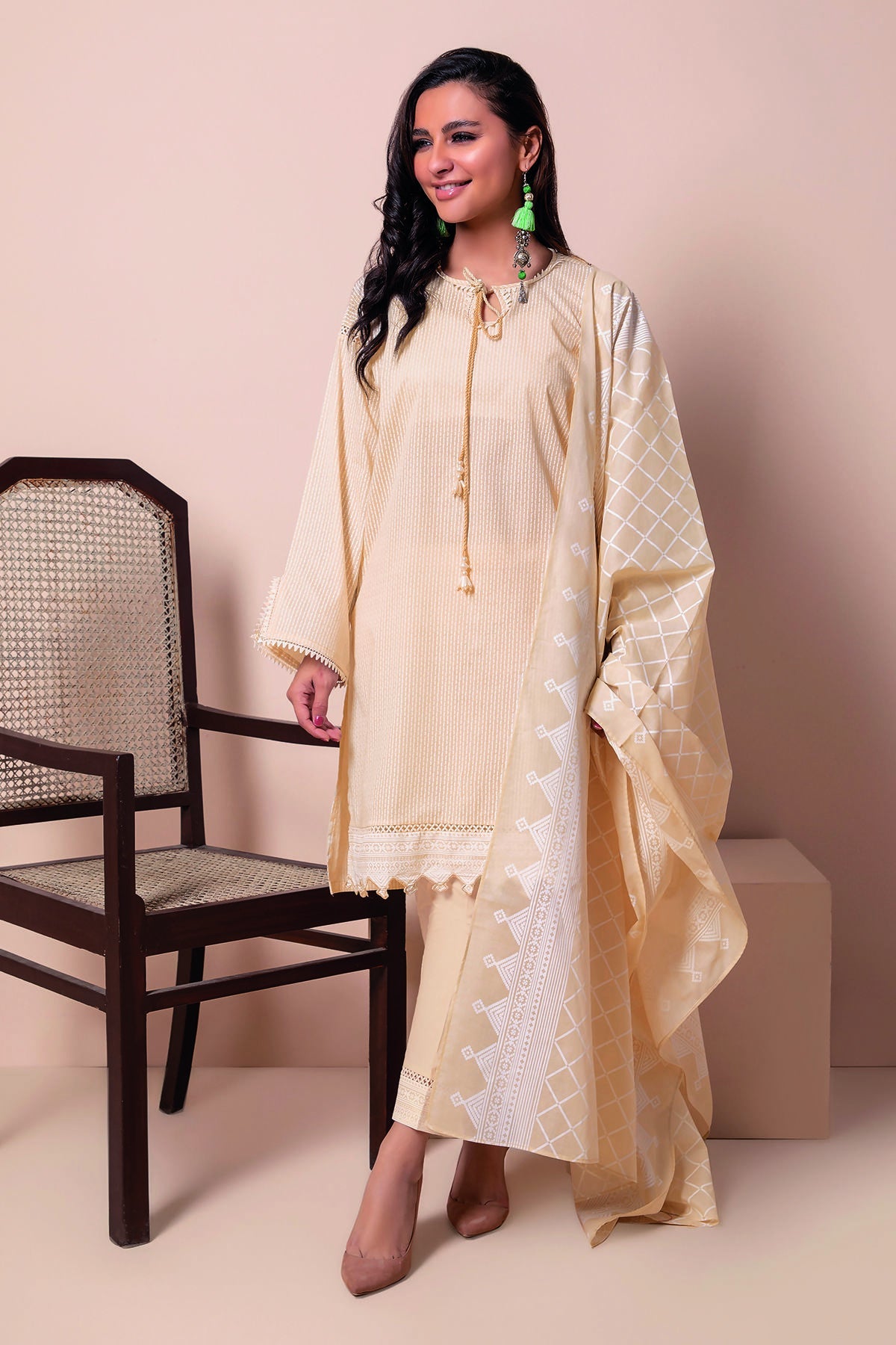 A22109 Beige Khaadi Online Spring Summer 2022