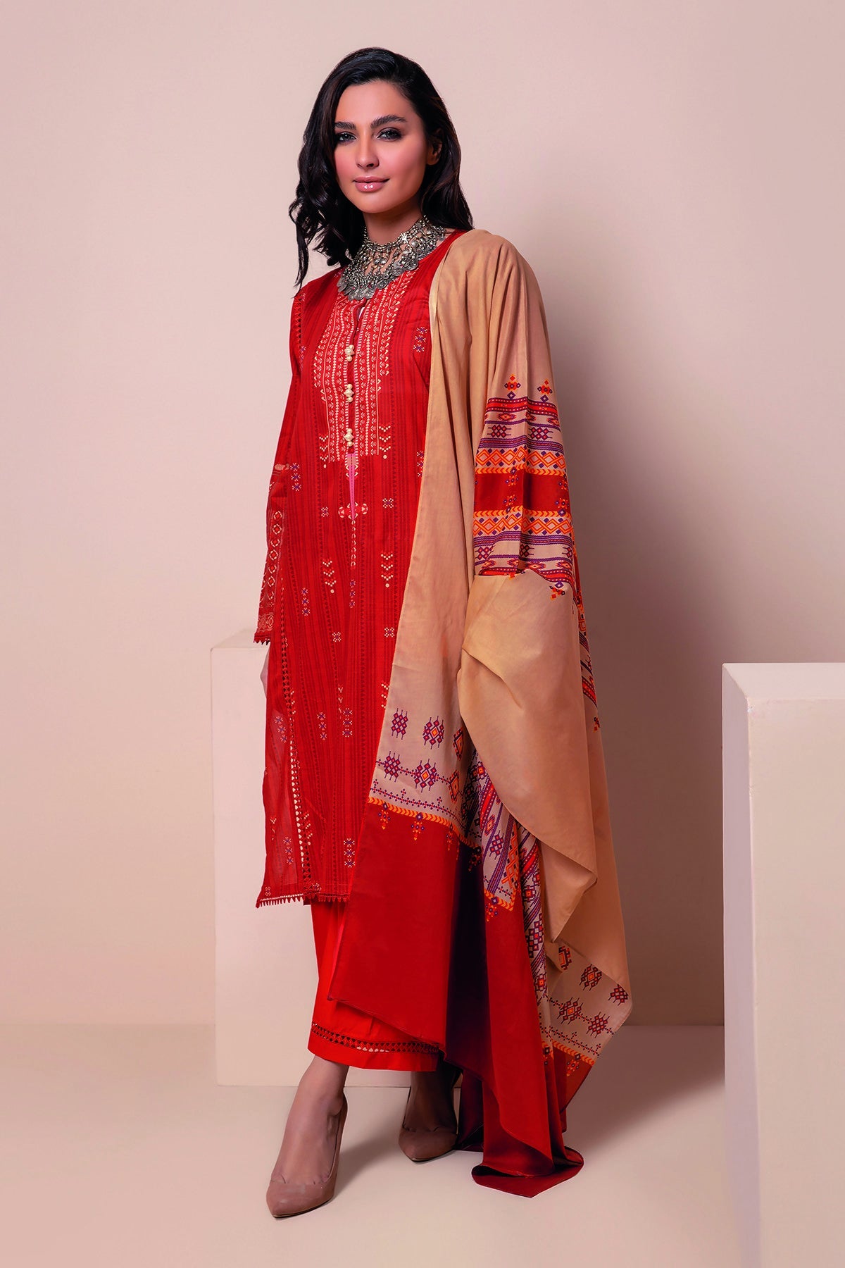 A22112 Orange Khaadi Online Spring Summer 2022