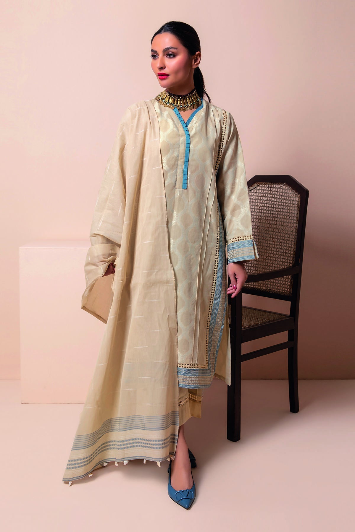 Aj22103 Beige Khaadi Online Spring Summer 2022