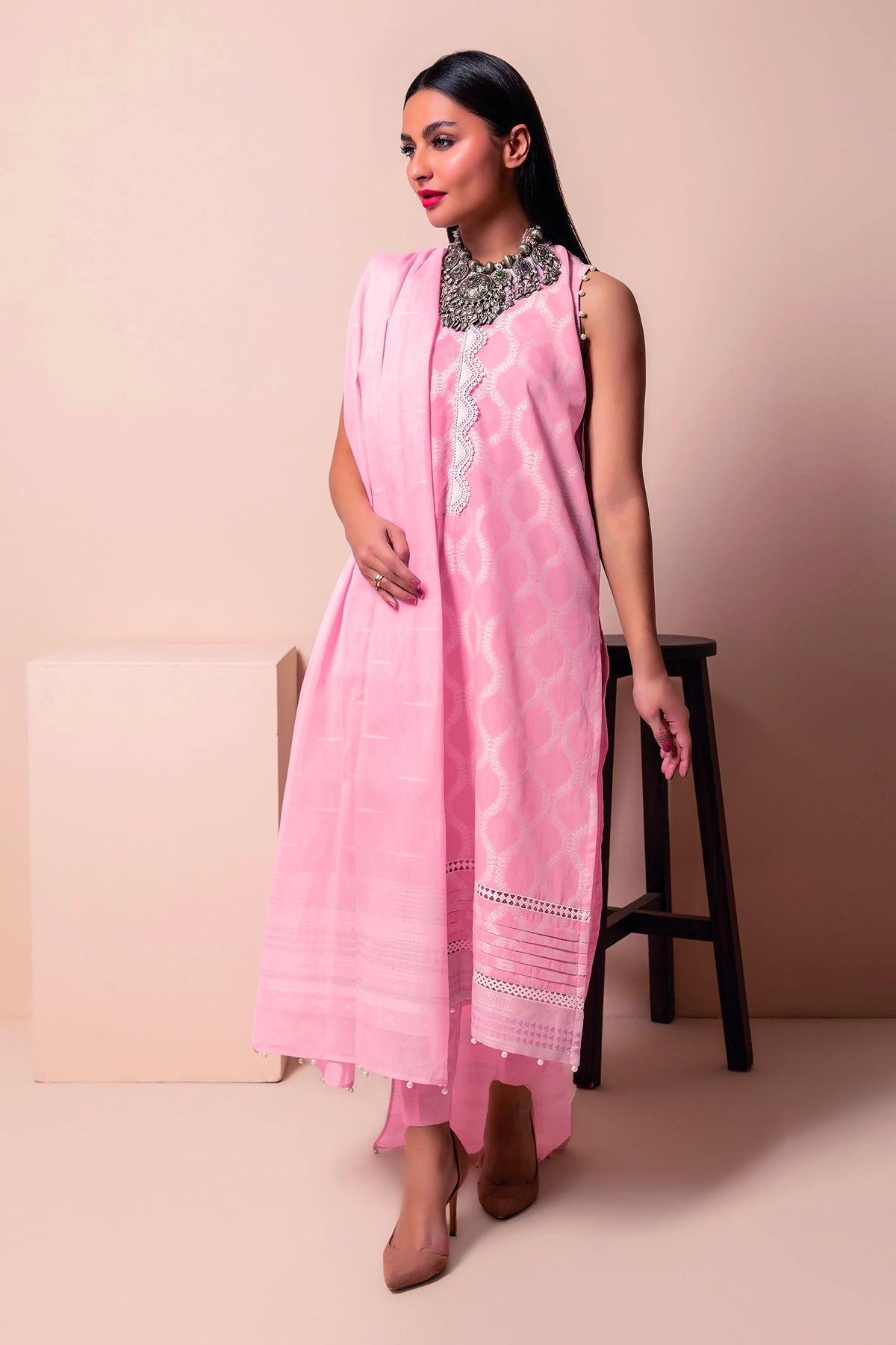 Aj22103 Pink Khaadi Online Spring Summer 2022