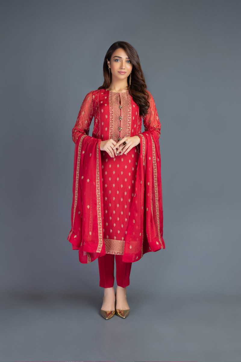 Bareeze Gold Glitter Ch3116 Dark Red Collection 2021
