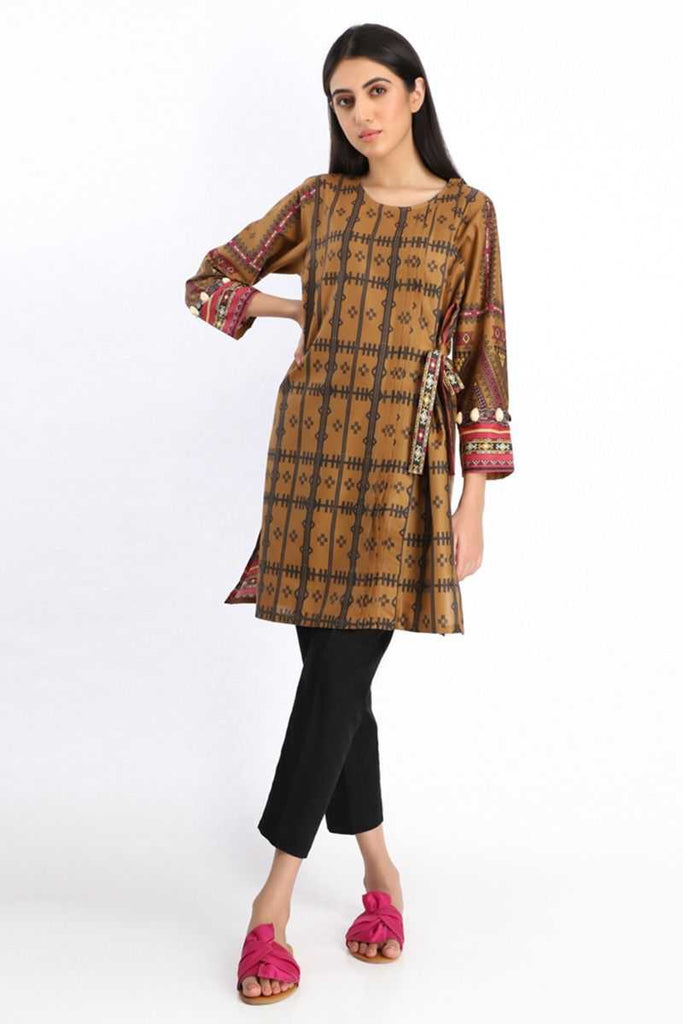 Brown Colour Soft Khaadi A-line Long Length Coord Set with  Hand embroidery Work on neck main image 0
