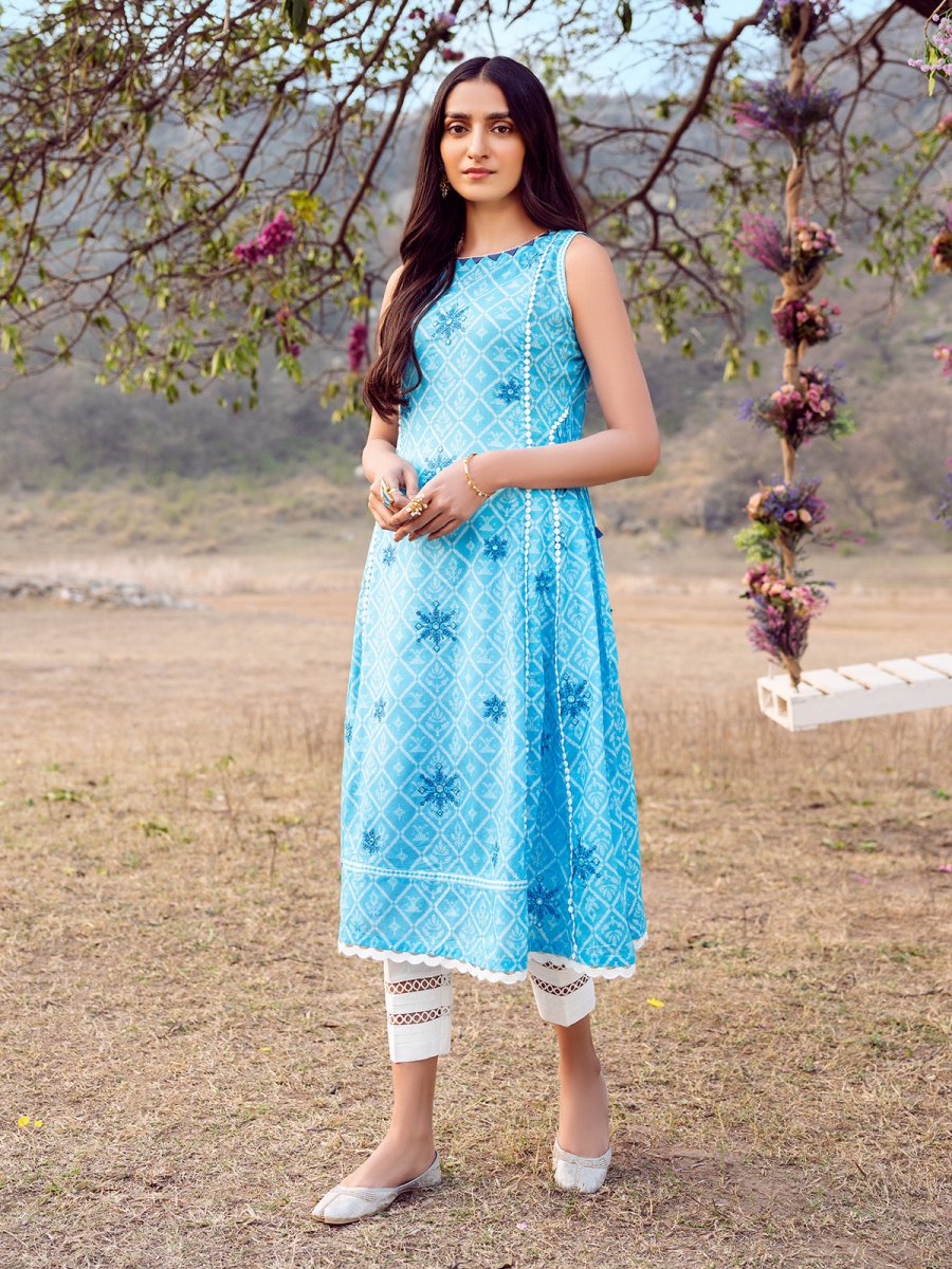 Edenrobe EWU22V1 23547 Sky Blue Khayal Summer Lawn 2022 Online Shopping