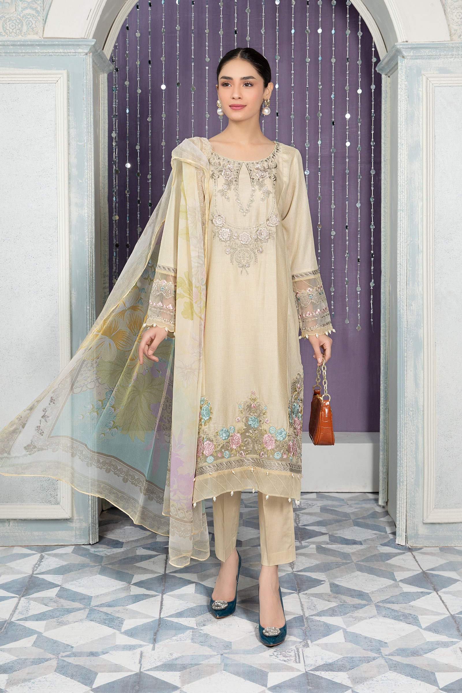 Maria B DW EA22 16 Beige Eid Casual Wear RTW 2022 Online Shopping Original Brand