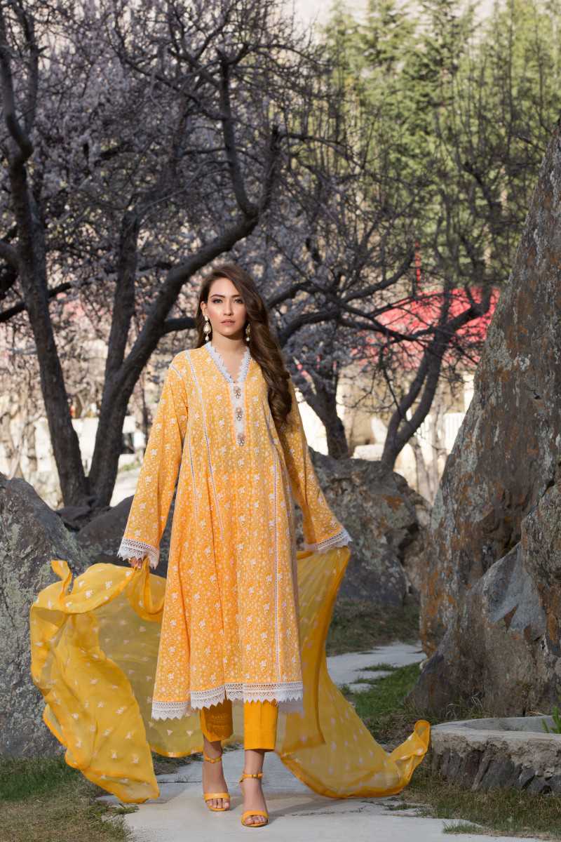 Bareeze Lucknowi Chikan Er672 Wc Yellow Collection 2021