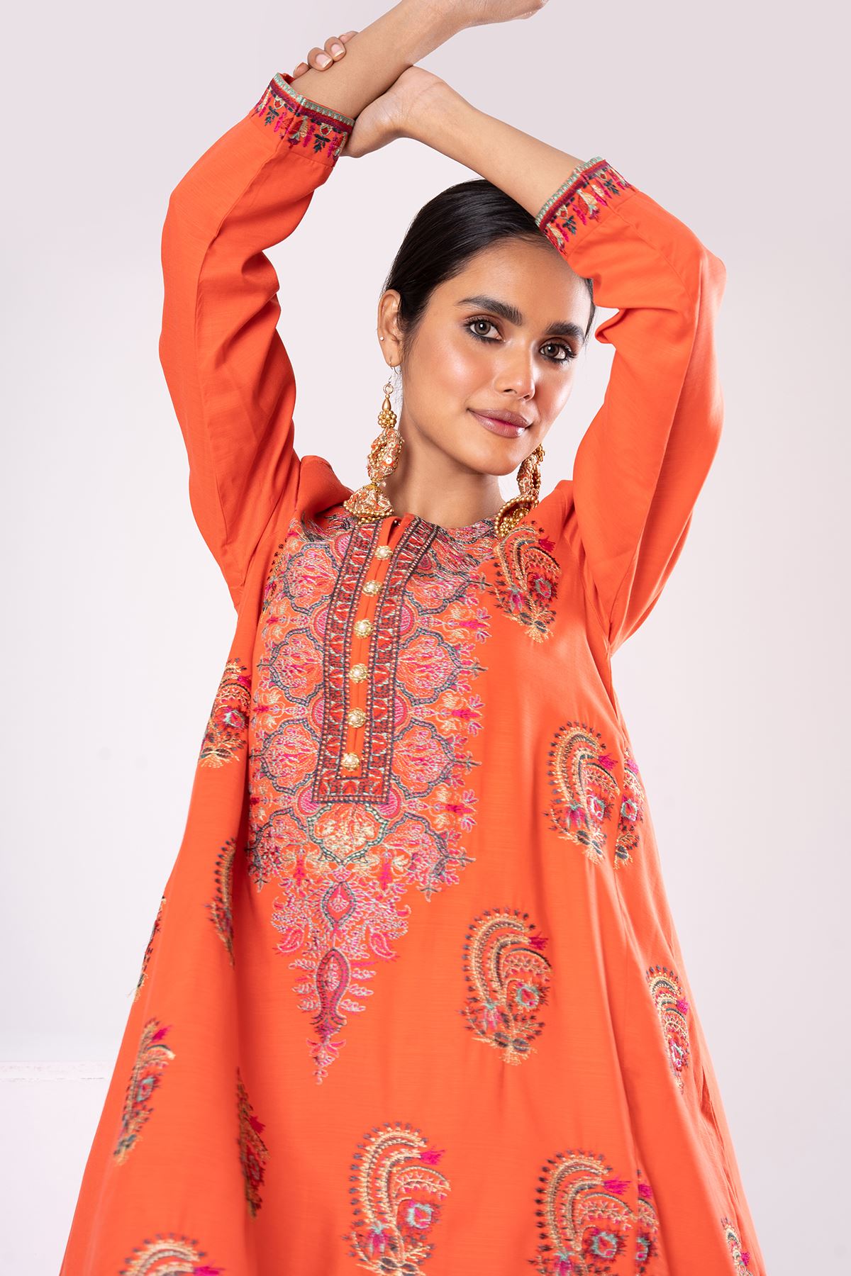 khaadi orange dress Khaadi EST22223 Orange Embroidered Prets 2022 Online Shopping Original Brand
