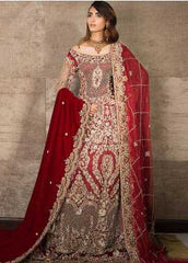 Momal Khan Embroidered Stitched Bridal Suit Wedding Collection Design 09b Classic Red 2019