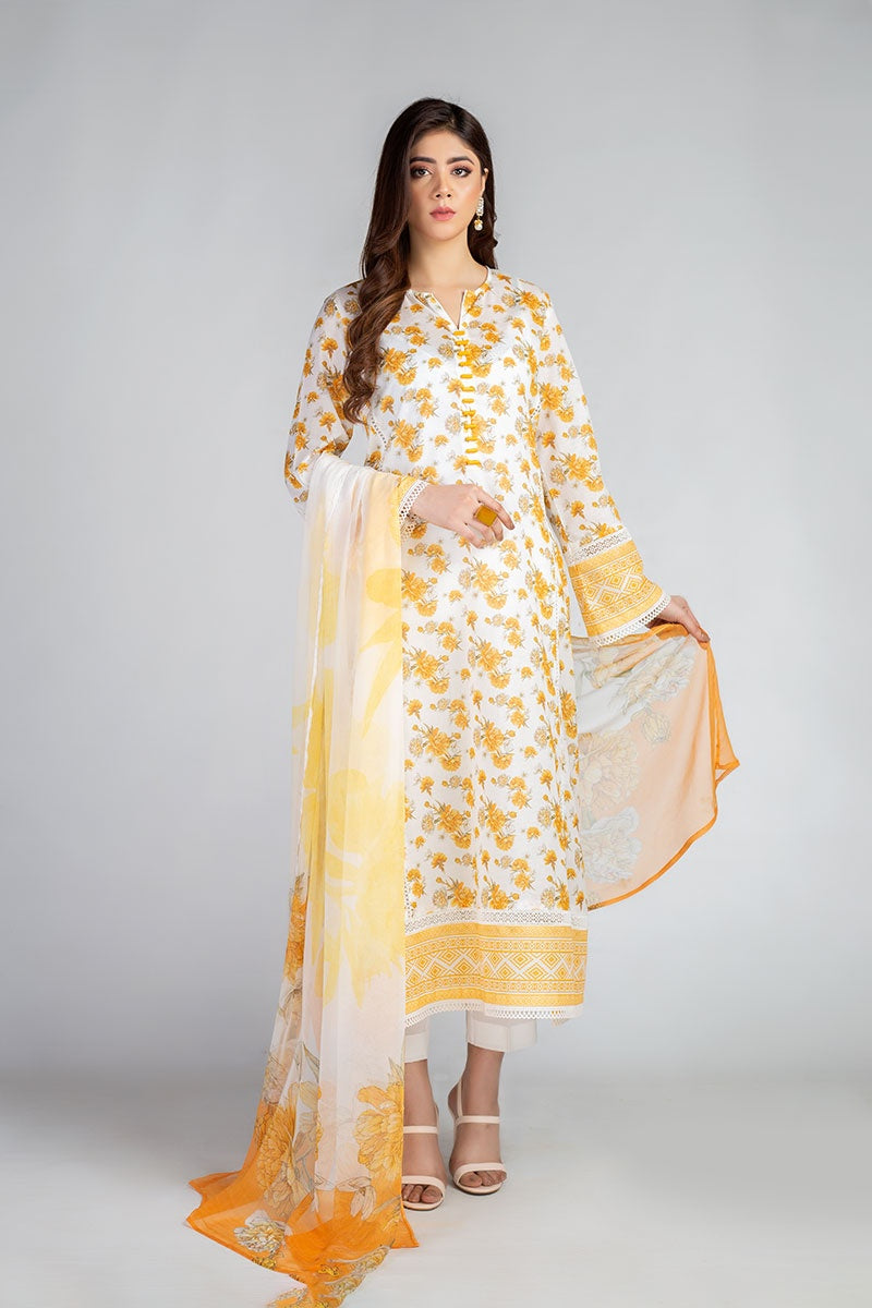 Bareeze PR1192 Yellow Summer Printed Lawn 2022 Online Shopping