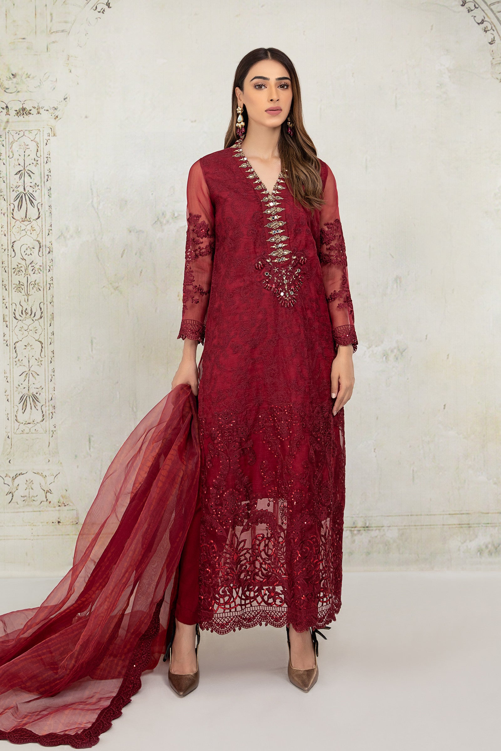 Maroon SF-EA21-20 Maria B Evening Wear 2021 Original Brand Maroon SF-EA21-20 Maria B Evening Wear 2021 Original Brand